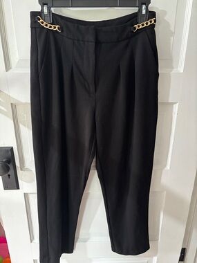 Michael Kors Black High-Waist Tapered Trousers with Gold Chain Trim